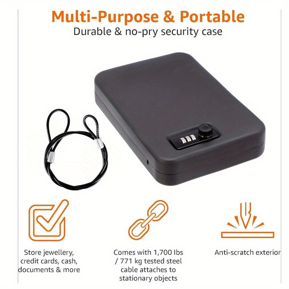 1pc Durable Iron Portable Security Case Lock Box with Combination Lock, Password-Protected Safe for Car, Home, Jewelry, and Cash Storage - Black