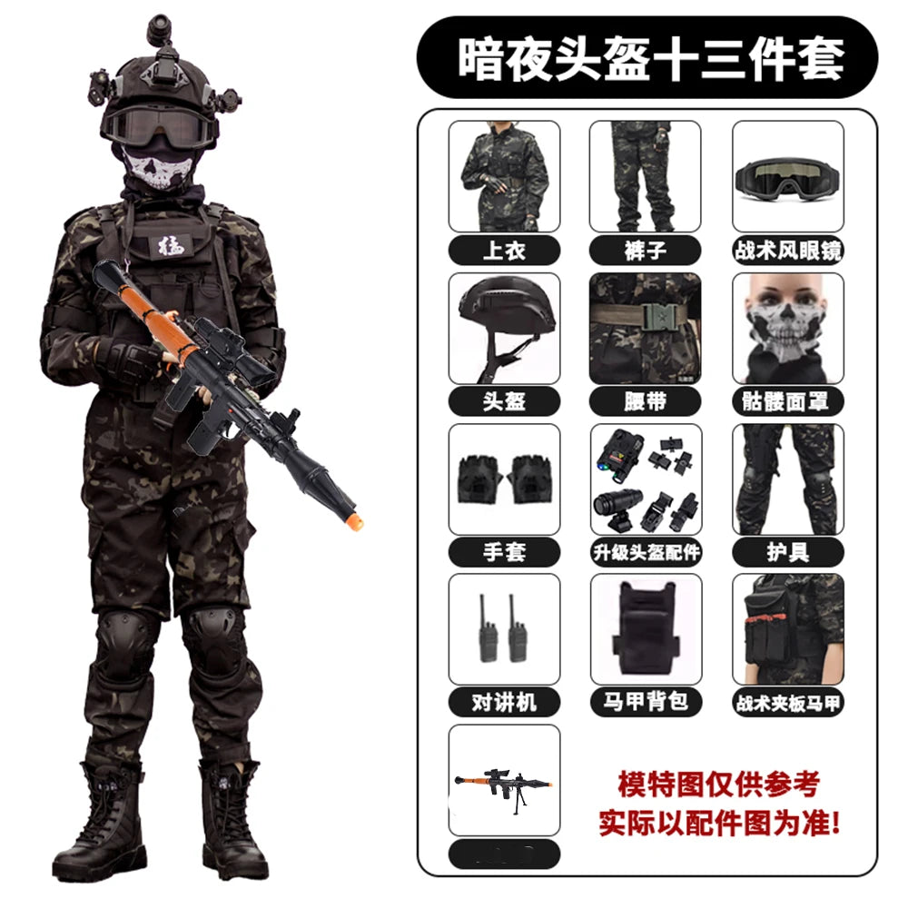 Tactical Children's Costumes Set Boys Girls Military Camping Clothing Field Role-Playing Performance Clothes for Summer Camp