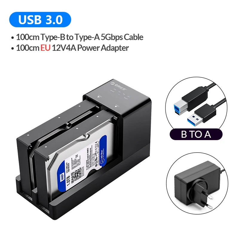ORICO 2 Bay HDD Docking Station with Offline Clone SATA to USB 3.0 Hard Drive Docking Station for 2.5/3.5 inch Hard Drive Case
