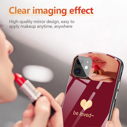 Luxury Cute Oval Heart-shaped Tempered Glass Phone Case For iPhone 16 E 15 14 13 12 11 Pro Max XS XR Plus Mirror Silicone Cover