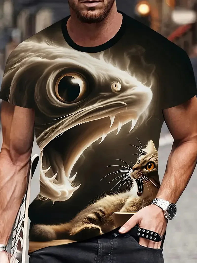 Funny Men's T-shirts Cute Cat 3D Print Tops Men Women Short Sleeve Tee Oversized Streetwear T shirt Casual Simple Men's Clothing