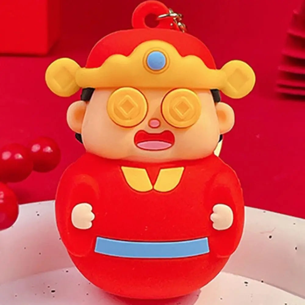 Creative Pinched Toys God of Wealth Keychain Lucky Blessing New Year Key Ring Traditional PVC Cartoon Pendant Kids