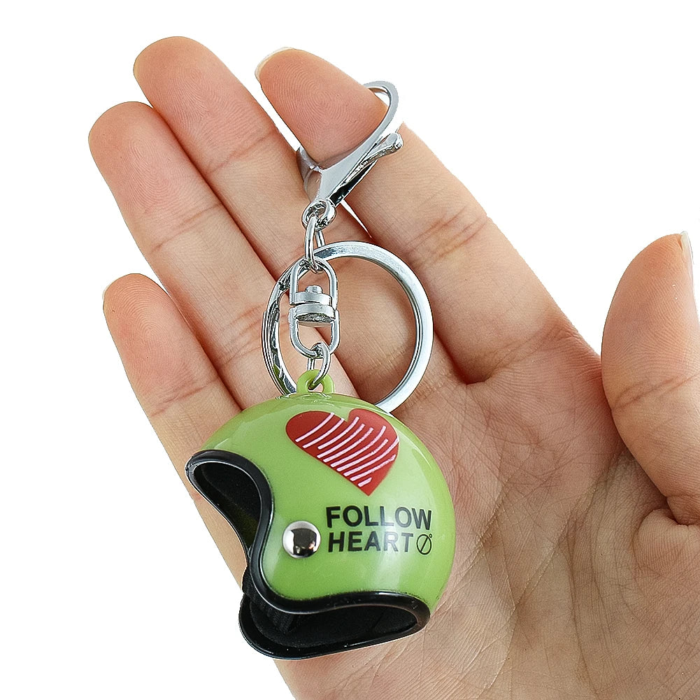 1PC PVC Green Helmet Keychain Mini Motorcycle Helmet Keychain Love Pattern Women's Bag Zipper Pendant Men's Car Key Chain