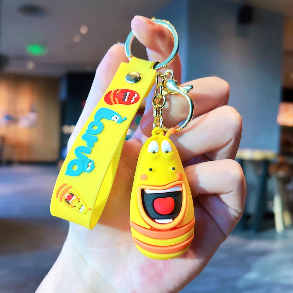 Cute and Funny Larva Pvc Keychain Student Backpack Pendant Red Cartoon Figurine Keychain Stationery Bag Accessory Childrens Toy