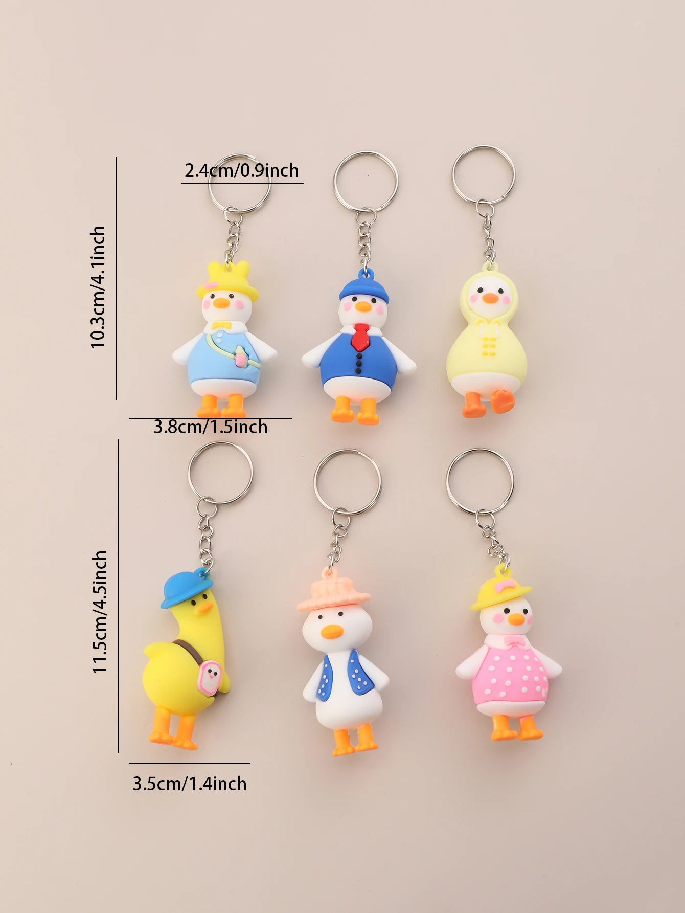 6pcs PVC Duck Keychain Creative Trendy Cute Animal Pendant Bag Key Accessories Key Chain Gifts Easter