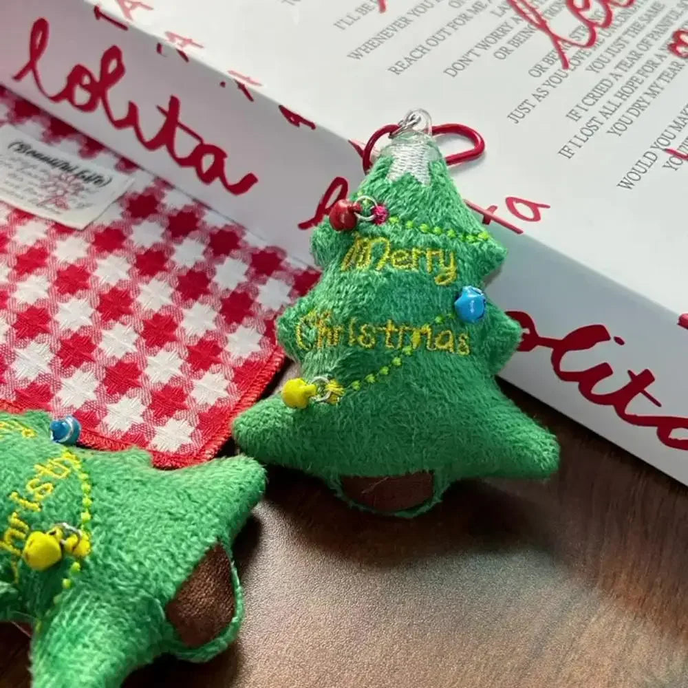 Keychain Pendant Car Key Backpack Decoration Cute Dopamine Little Bell Christmas Tree Plush Fashion Sweet