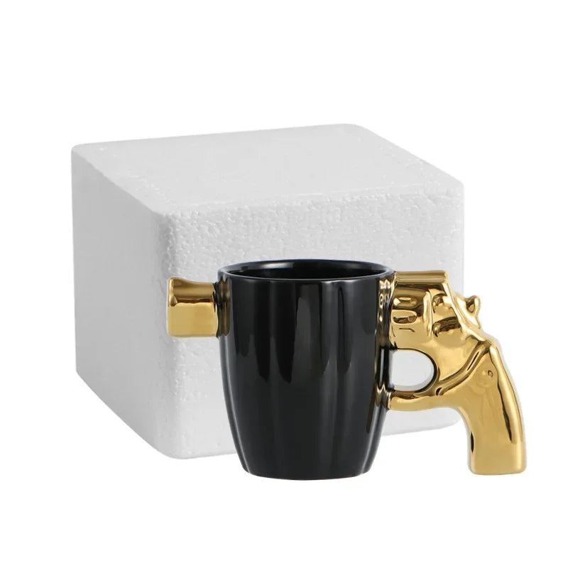 350ml Novelty Mug Revolver Handle Mug Coffee Cup Ceramic Personalized Decorations for Coffee Tea Milk 3D Mold Non-slip Glaze Cup