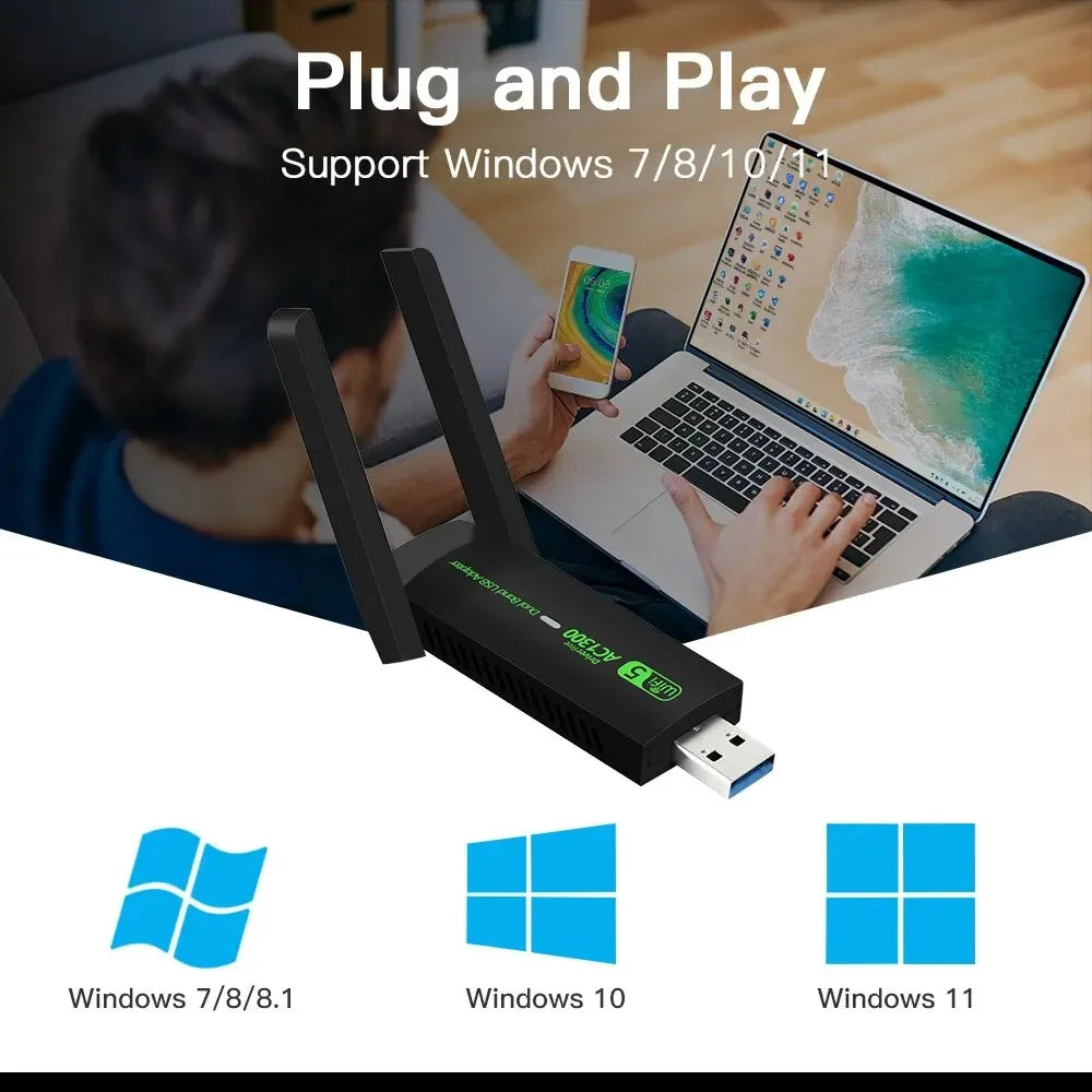 USB 3.0 WiFi Adapter 1300Mbps Network Card Dual Band 2.4G/5GHz Bluetooth 4.2 Wireless Receiver Transmitter For Desktop Laptop PC