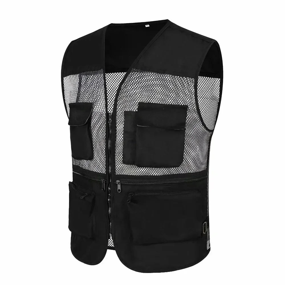Men's Summer Mesh Fishing Vest Photography Works Multi Pocket Outdoor Journalist Vest Sleeveless Jacket