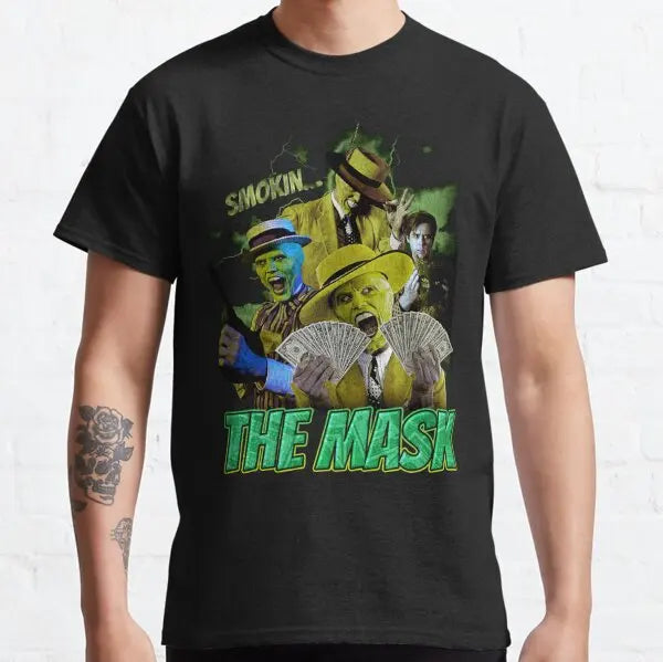 The Mask Retro Movie T Shirts for Men Pure Cotton Vintage Funny T-Shirt Jim Carrey Tee Shirt Short Sleeve Clothes Birthday Gift