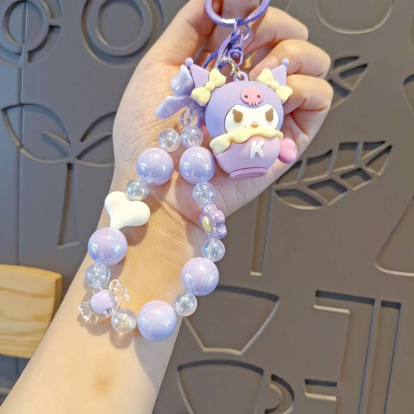 Sanrio Beaded Keychain Hello Kitty Cinnamoroll Kuromi Cute Cartoon Pendant Phone Chain Keychain Bag Pendant Accessories