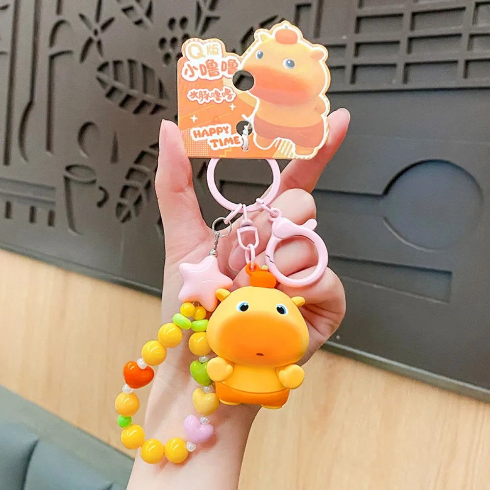 Creative PVC Capybara Key Ring Bag Charm Cute Expression Lulu Doll Keychain Q-version Beading Cartoon Phone Chain Kids