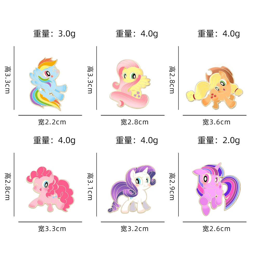 My Little Pony Pins 6pcs Set UV Printed Enamel Pins Cartoon Character Collection Brooches for MLP Fans Girls Kids Gift