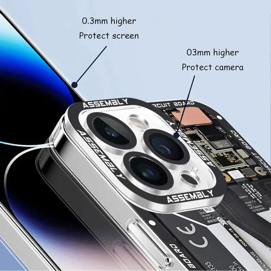 Circuit Board Pattern Phone Case for iPhone 14 15 Pro Max 11 12 Mini 13 Pro Max SE 8 7 Plus XR X XS Max Transparent Soft Cover