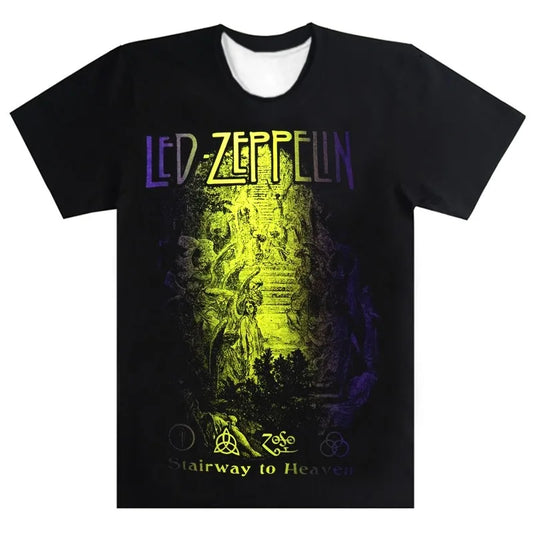 New 3D Printed Zeppelin Band Short Sleeve Shirt Sports Fashion T-shirt Men's and Women's Short Sleeve Trendy T-shirt