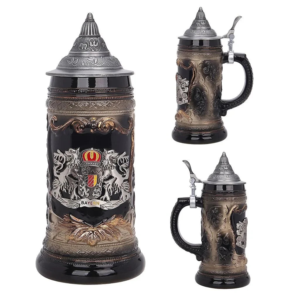 600ml Beer Mugs Big Capacity Germany Geographical Sign Classical Beer Mug 3D & Resin Steel Stainless Tankard Cup Best Fans Gift