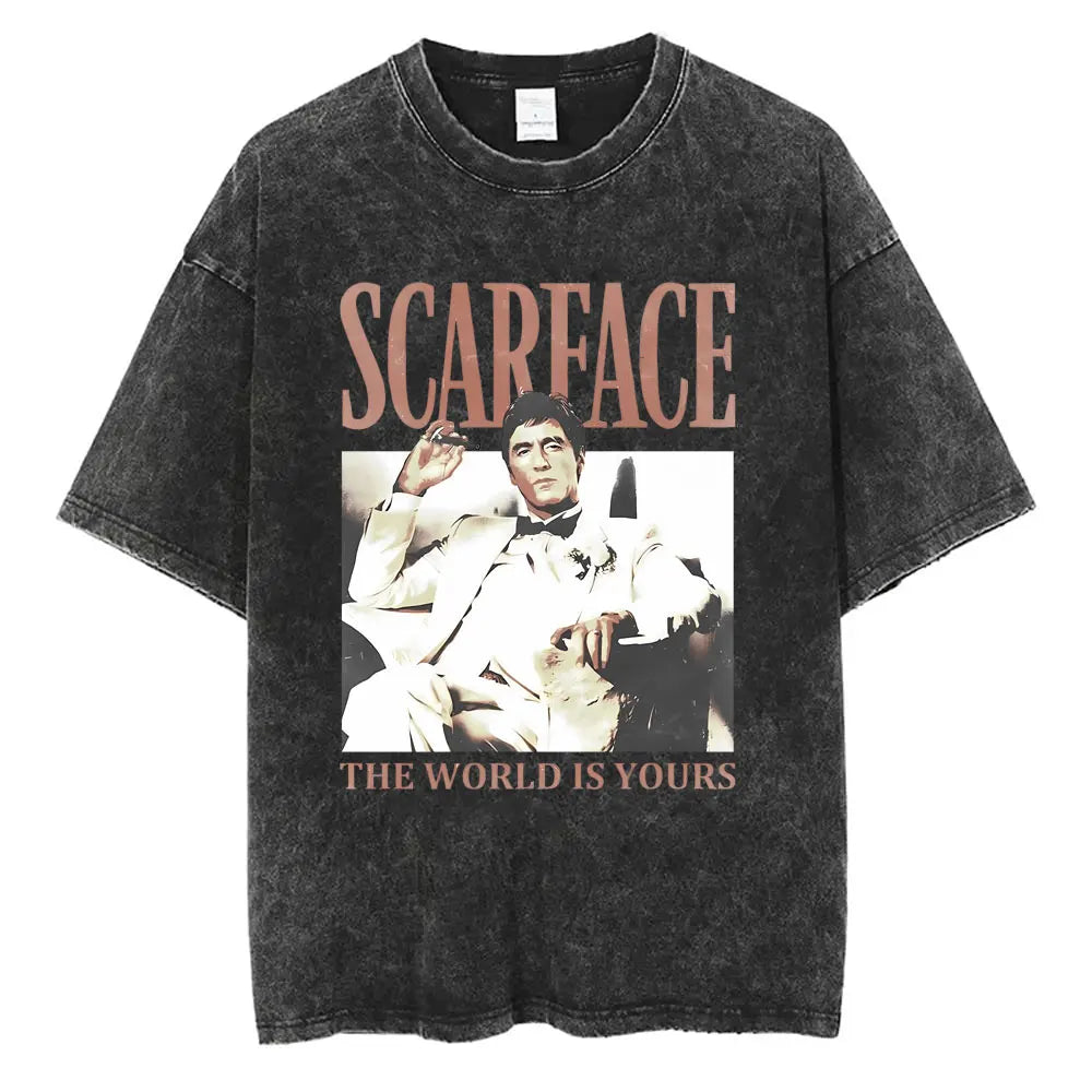 90s Classic Gangsters Movie Scarface Print T-shirts Tony Montana Al Pacino Vintage Washed Cotton Tshirt Men Women Rock T Shirts