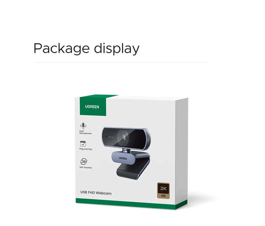 UGREEN 2K Webcam with Microphone, Full HD USB Web Camera, Adjustable FOV, Auto Light Correction, Video Webcam for Streaming
