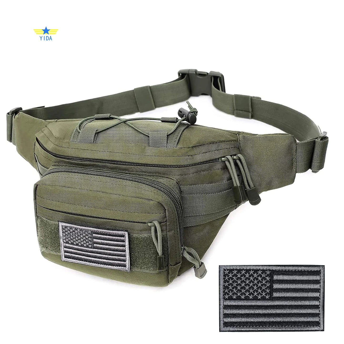 Tactical Fanny Pack, Waist Bag Hip Belt Bumbag Utility Bags for Outdoor Hiking Climbing Fishing with U.S Patch