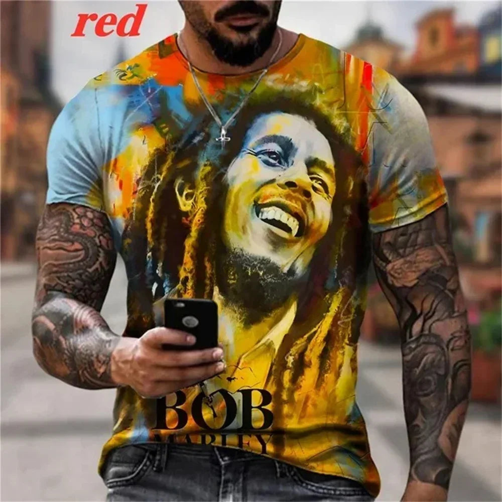 2025 Summer Men's T-shirts Rock Bob Marley 3d Print O-neck Short Sleeve Street Hip-hop Shirt Oversized Tops & Tees Men Clothing