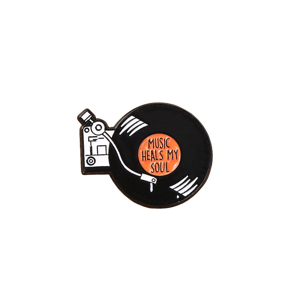 Vinyl Record Brooch - Black Round Geometric Music Pin, Taylor Swift Inspired Lapel Flower for Jackets & Denim