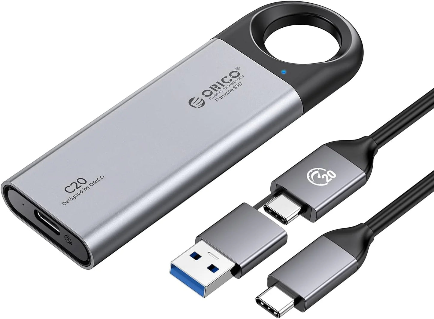 ORICO 1TB External SSD Up to 1050MB/s 550MB/s, Hanging Hole Design Portable Solid State Drive, USB C&A 2 in 1 Cable