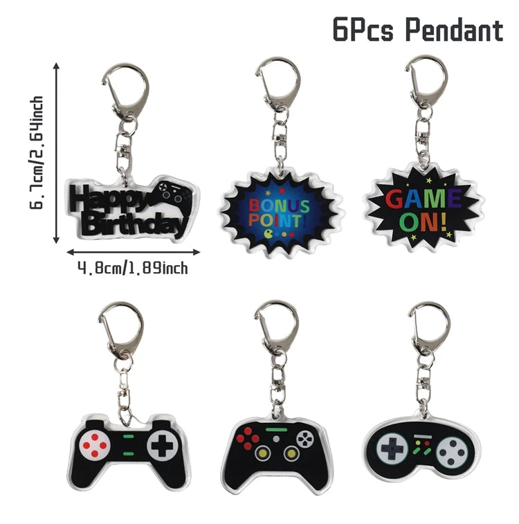 6Pcs Cute GamePad PVC Keychain Video Game on Theme Backpack Pendant for Boys Kids Birthday Game Night Party Favors Party Fillers