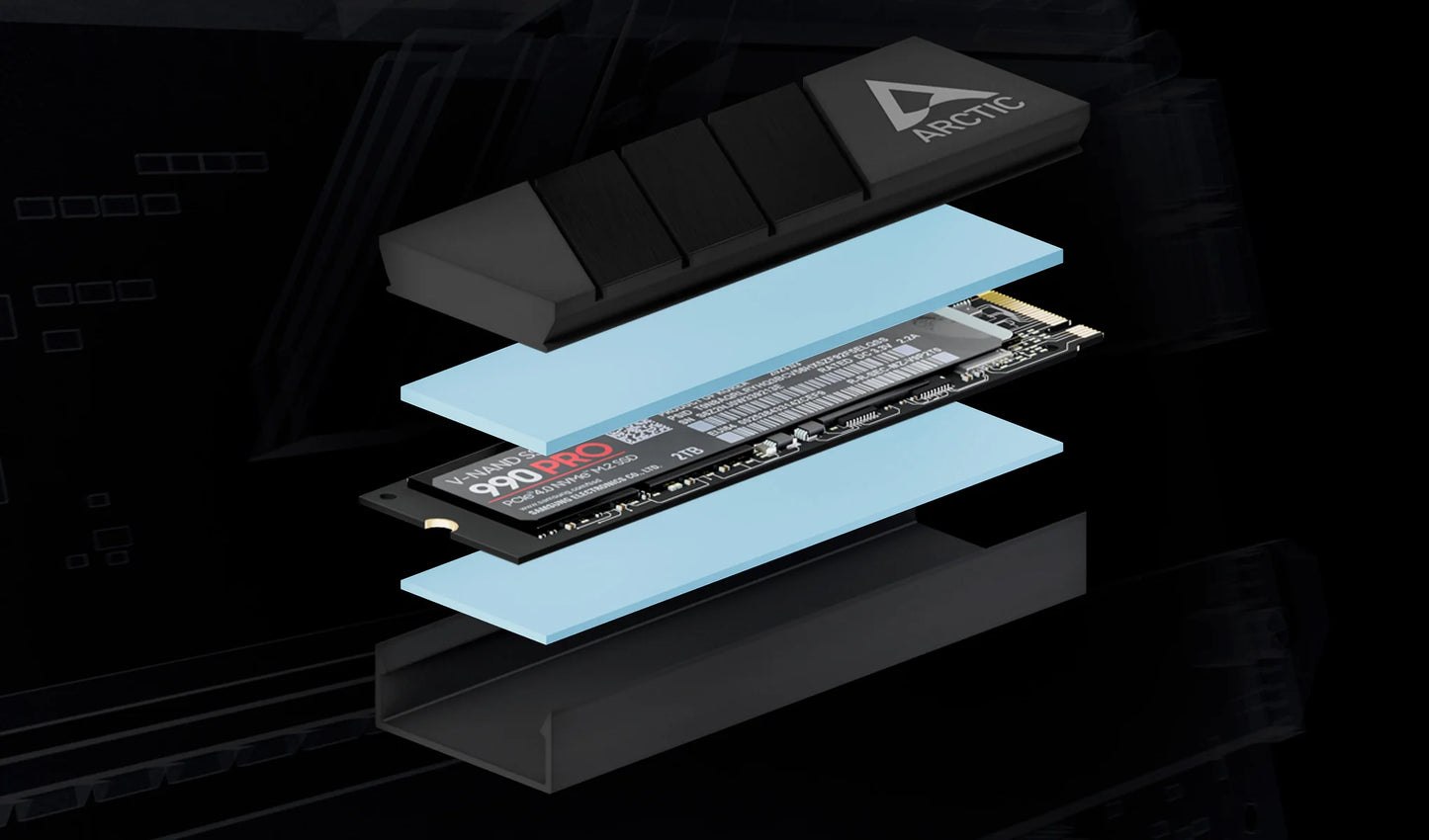 ARCTIC M2 Pro Black heatsink Cooler for M.2 2280 SSD, Compatible with PC & Gaming Consoles, for Dual and Single-Sided SSDs