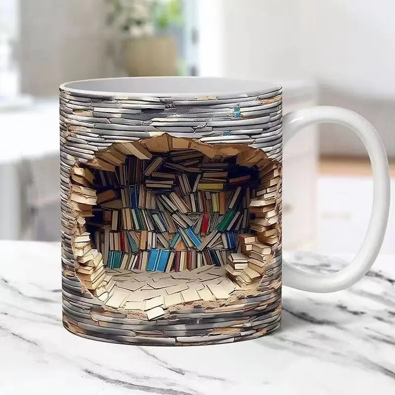 Ceramic 3D Library Book Mug Shelf Mug Creative Space Design Multi-Purpose Mug Coffee Cup Study Milk Cup Friends Birthday Gift
