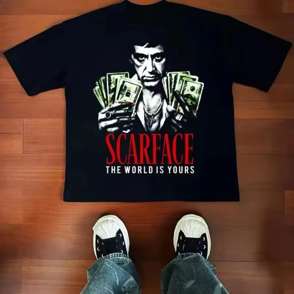 S-Scarface Al Pacino Classic Movie Tshirt Tony Montana Gangster Print Casual Loose Fit Mens Womens Tee Hip Hop Retro Streetwear
