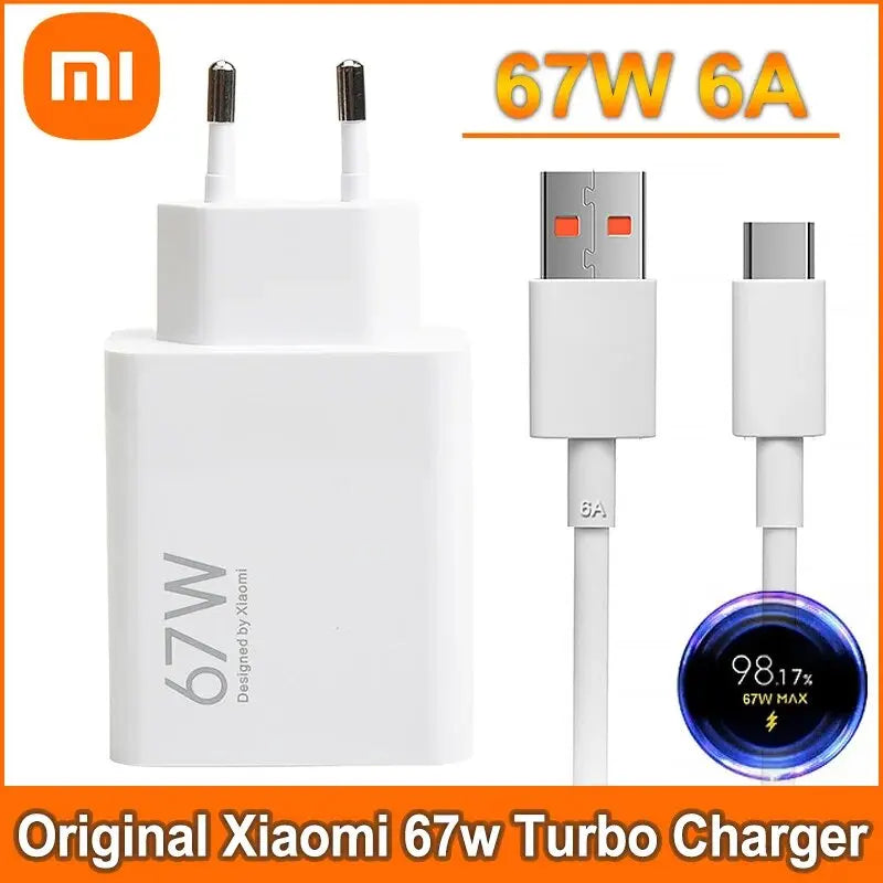 Xiaomi Original 67W USB Super Fast Charger Power Adapter For Mi 12 11 Poco X6 Redmi Note 13 12T Pro Turbo Charge Type C Cable