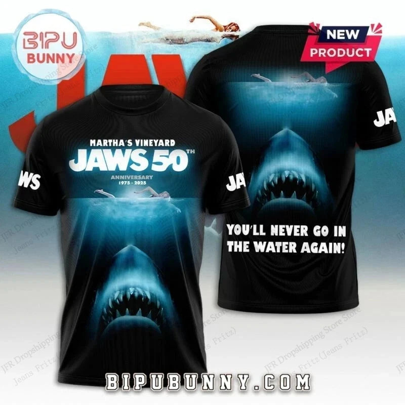 Mens Tshirt Movie Jaws 50Th Anniversary 3d Print T-shirt Men Women Fashion Casual Oversized Short Sleeve Tops Tees Boy Apparel