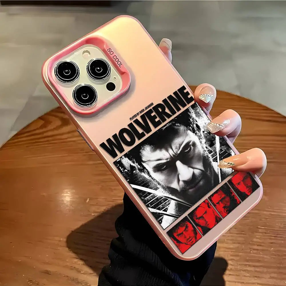 Fashion Wolverine Comic Phone Case For IPhone 16 15 14 13 12 11 Plus Pro Max Multicolor Aurora Laser Shockproof Funda Cover