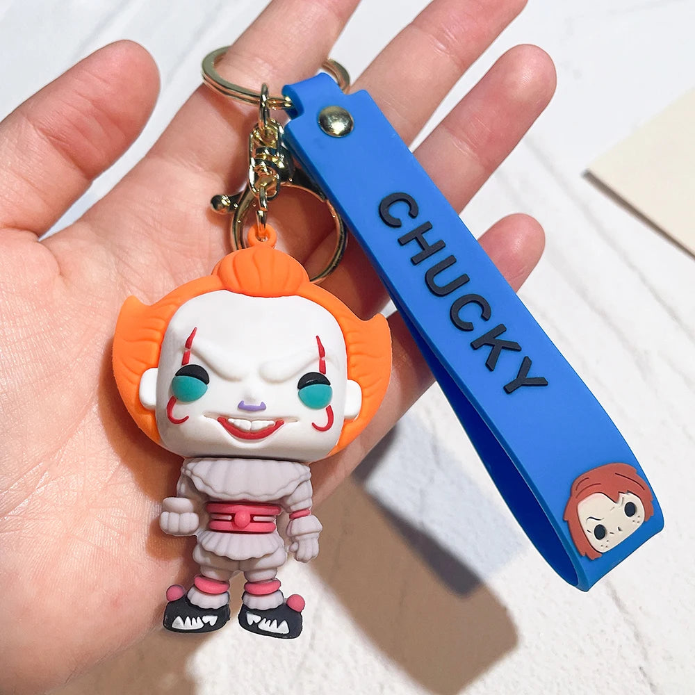 Horror Series Movie Keychain A Nightmare on Elm Street Freddie Kruger Anime Joker Doll Keyring Bag Pendent Key Chain for Friends