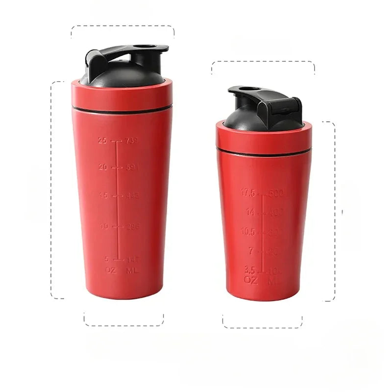 Stainless Steel Protein Powder Shaker Bottle with Steel Ball and Scale Leak Proof Gym Fitness Sport Whey Shakes Cup