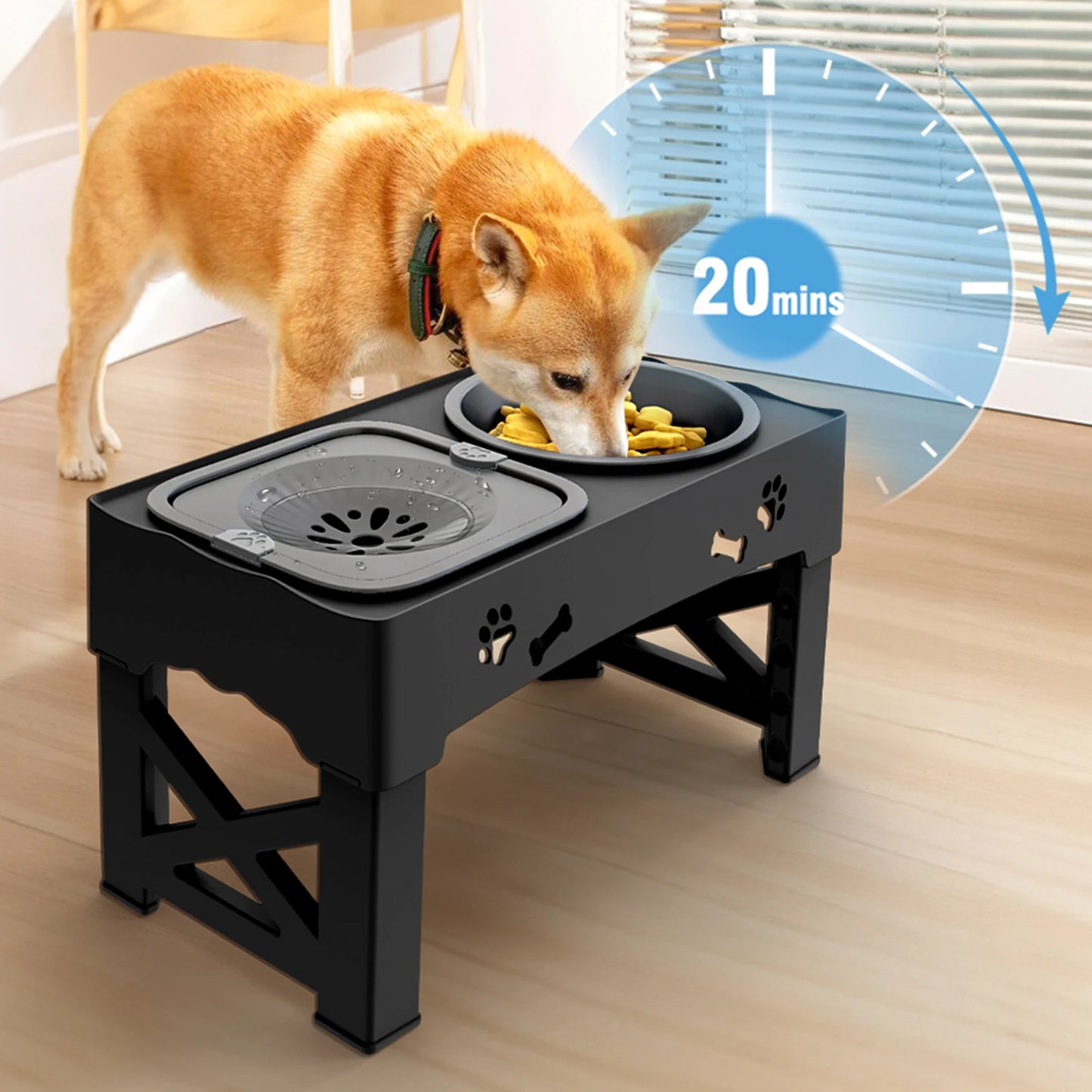 3 In 1 Pet Feeder Slow Feed Bowls Double Bowls Foldable With 5 Adjustable Height Suitable For Pets Of Different Heights
