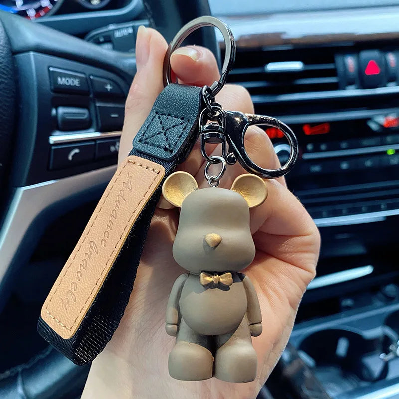 New Simple Fashion Cute PVC Bow Tie Bear Keychain Kawaii Cartoon Animal Keychain Cute Bag Pendant Keychain Car Key Ring Charm
