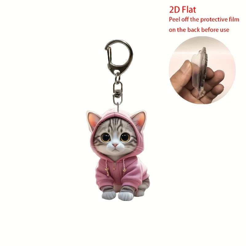 Cute Cartoon Cat Acrylic Keychain - Waterproof, Durable, Python Hook Clasp, Perfect Gift for Family and Friends