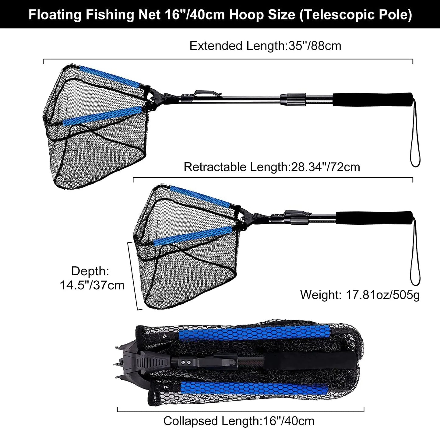 New Floating Fishing Net Aluminium Alloy Foldable Telescoping Landing Net Retractable Handle Nylon Mesh Sea Fishing Accessorie