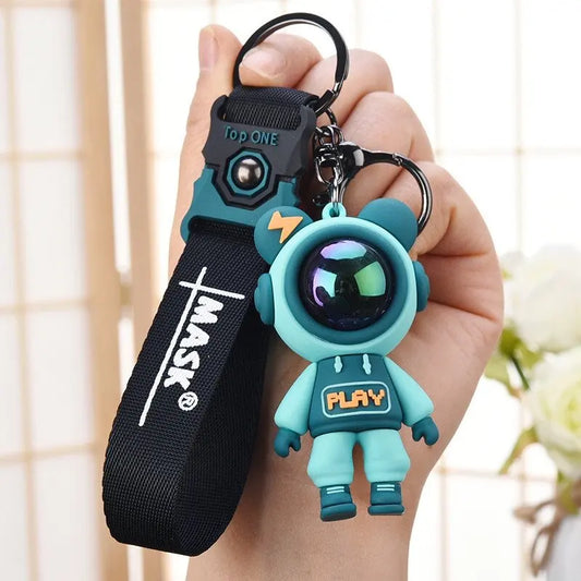 PVC Astronaut Bears Key Chains Fashion Cute Animal Keyring Holder for Daily Car Jewelry Laser Accessories Gift Wholesale