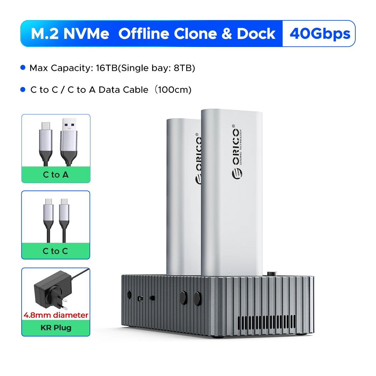 ORICO USB4 40Gbps M.2 NVMe SSD Clone Docking Station 4 Bay 2 Bay offline clone SSD enclosure for Internal SSD Duplicator