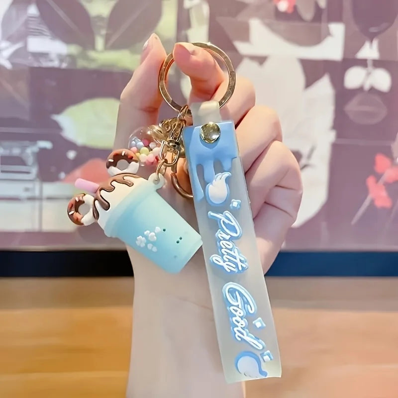 1pc Cartoon Ice Cream PVC Keychains, Adorable Charms for Bags and Car Key Accessories, A Charming Keychain Decoration