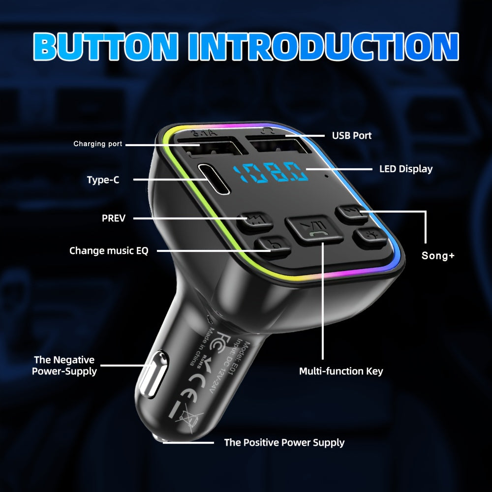 Car mp3 player Wireless FM Transmitter Type C USB C Fast Charging Dual USB car Charger Handsfree Car Kit MP3 Player FM Modulator