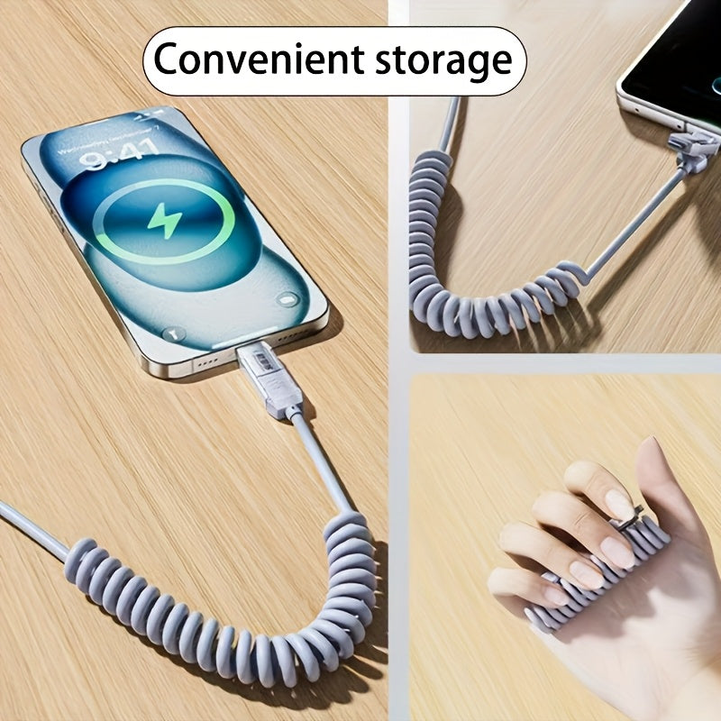 240Wmax 4-in-1 USB-C Charging Cable with Digital Display - Soft & Elastic Spring Wire, Fast Charging for iPhone, Xiaomi, Huawei & More - Multi-Port, High-Speed Data Transfer, Car Mountable, Car Charging Cable | Flexible Charg