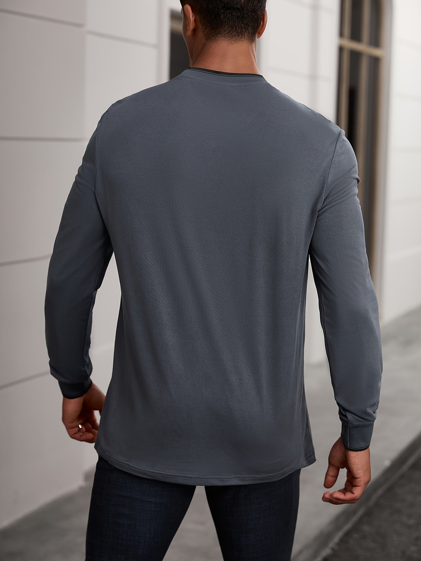 CHICAGO Print Men's Street Daily Long Sleeve High Stretch T-shirt, Spring Fall Outdoor, Men's Clothing