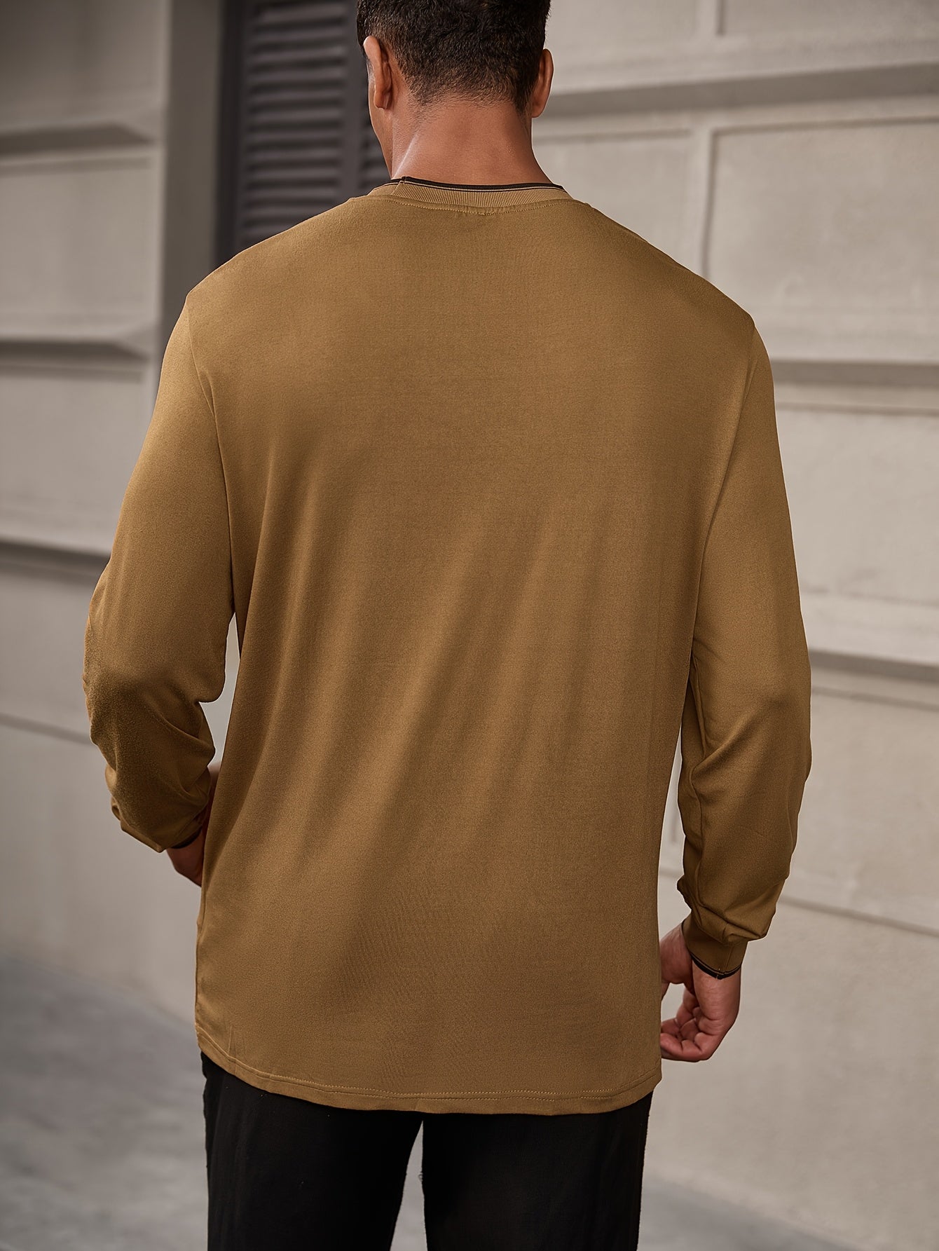 CHICAGO Print Men's Street Daily Long Sleeve High Stretch T-shirt, Spring Fall Outdoor, Men's Clothing