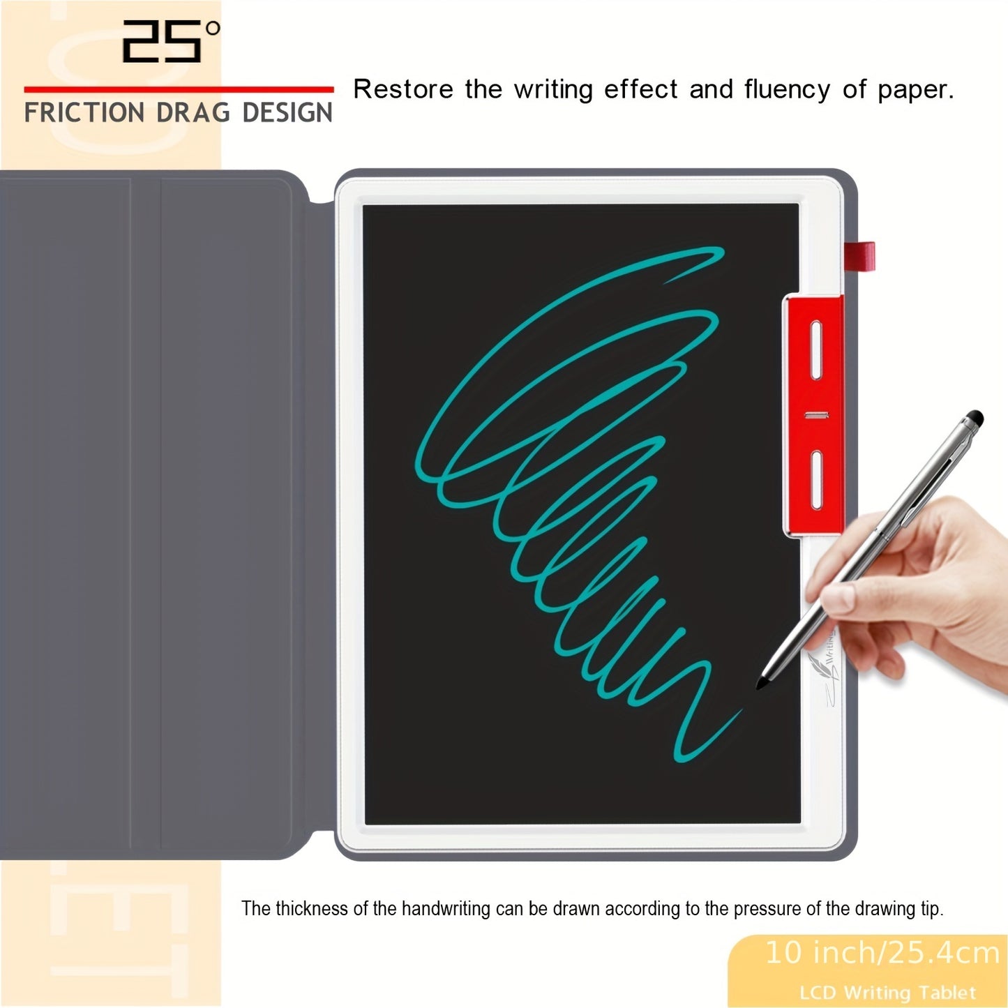 25.4 cm LCD Note Book LCD Writing Tablet With Faux Leather Protective Case, Electronic Drawing Board For Digital Handwriting Pad Doodle Board School Or OfficeBlack