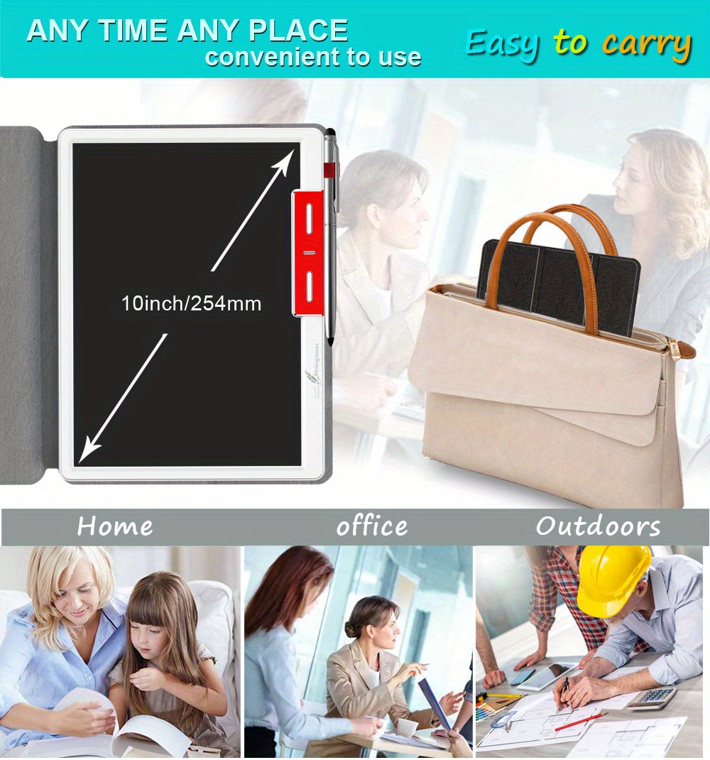 25.4 cm LCD Note Book LCD Writing Tablet With Faux Leather Protective Case, Electronic Drawing Board For Digital Handwriting Pad Doodle Board School Or OfficeBlack