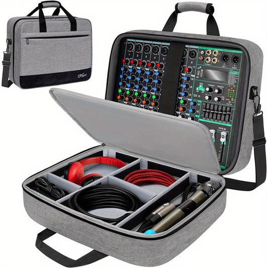 Audio Mixer Case (Interior 15.5"x 13"x 6") Protective DJ Mixer Bag with 10mm Padding, Large-Capacity Recording Equipment Bag Soft with Adjustable Storage for Cables Podcast Gears and Mics Valentine'S Day gift, Gray