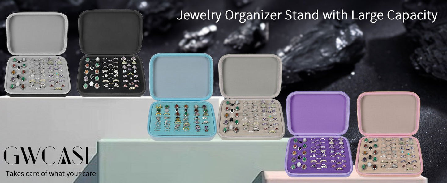 EVA Material Ring Organizer Storage Case - 42-Slot Jewelry Display Box for Rings, Earrings, Brooches, Cufflinks - Fits 50+ Rings Showcase Holder